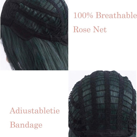 Human hair blend green /dark green color wig. main image 4